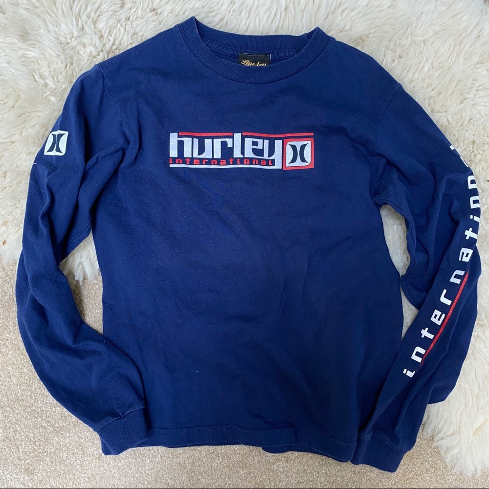 HURLEY navy blue logo long sleeve t-shirt top Sz Small